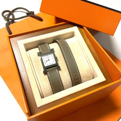 新品 HERMES エルメス Hウォッチ PM エトゥープ ドゥブルトゥール