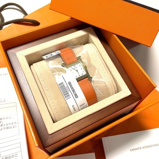 新品HERMES エルメス Hウォッチ PM オレンジ×ゴールド金具