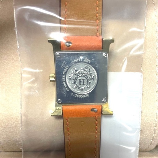 新品HERMES エルメス Hウォッチ PM オレンジ×ゴールド金具