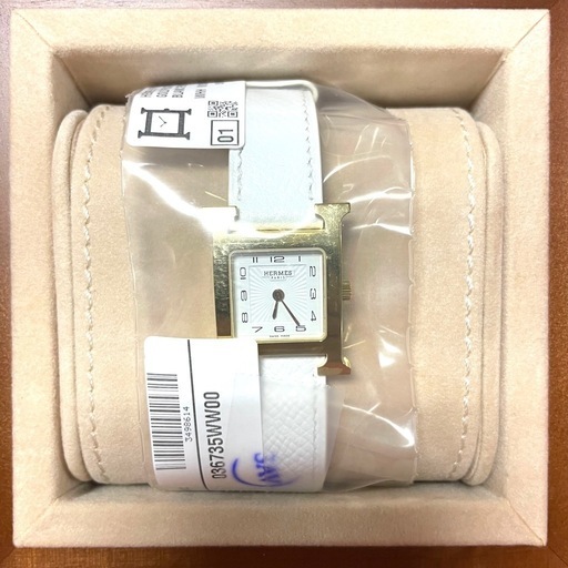 新品HERMES エルメス Hウォッチ PM ホワイト×ゴールド金具