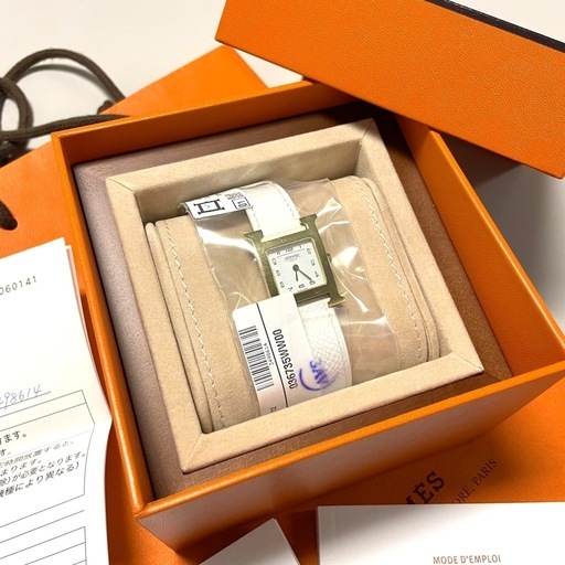 新品HERMES エルメス Hウォッチ PM ホワイト×ゴールド金具
