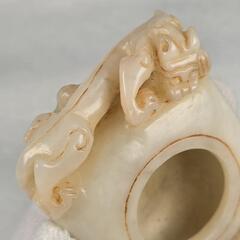 古文房具 本物和田白玉 原石 手彫 清代 双龍出郭 筆洗 筆添 墨池 水鉢 激安の画像