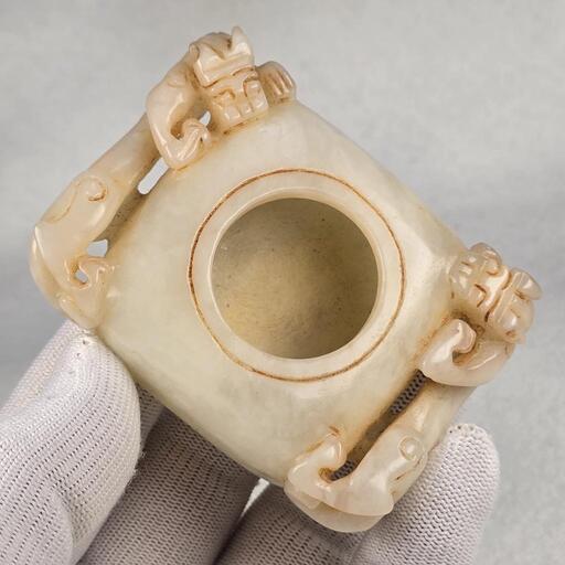 時代物 本物和田白玉 手彫り 清代 茶道具 篆書 詩賦紋 香合 粉箱