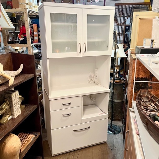 《売約済》【武蔵小山店】 ニトリ 食器棚 キッチン収納 レンジ台 ホワイト キッチンボード キッチンキャビネット 家具 中古家具 キッチンラック 収納棚 白 清潔感 引き出し 付き