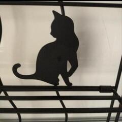 クロネコシルエット アイアンスチール棚 ラック2段 スパイス小物調味料棚黒猫飾り棚雑貨子猫catねこキャット の画像