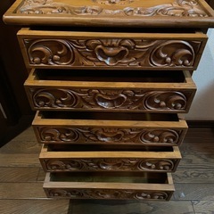 アジア家具#1 木製彫刻入り5段キャビネット