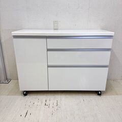  23890  キャスター付 キッチンカウンター 引き出し上2段...
