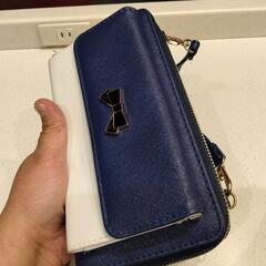 ショルダー財布大容量ウォレット↑↑ネイビー×ホワイト、リボン🎀