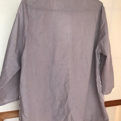襟付き　柄パープル七分袖シャツの画像