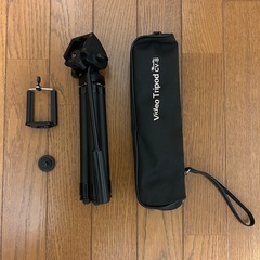 【手渡し希望】ビデオ（スマホ）用三脚、スマホホルダー、ホットシューマウント、三脚用収納ケースの4点セットの画像
