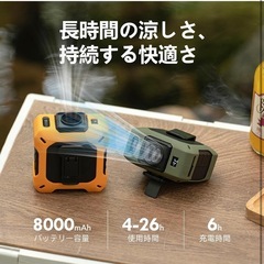 新品未開封 モバイルバッテリーにもなる腰掛け扇風機 強力ベルトファン 【2025新型&1台5役】1-100風速無段階調整可能 8000mAh大容量 26時間動作 暴風レベル18850RPM ブラシレスモーター搭載 LED残電/風速段階表示 USB-C/USB-A対応 首掛け・腰掛け・卓上置き アウトドアスポーツ/屋外作業/熱中症対策-【日本語取扱説明書付き】-グリーンの画像