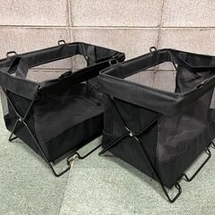 荷物置き 2個セット メッシュバスケット 折りたたみ バッグ 黒 幅37cm×奥行30cm×高さ31cm の画像
