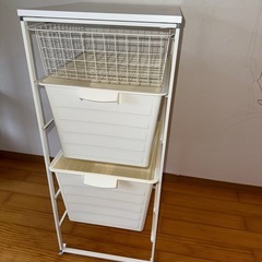 収納ケース 2段+カゴ 白