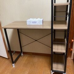 棚付きデスク　(90cm x 40cm x 74cm-110cm)