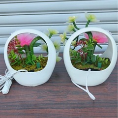 ルミナス LED 牡丹？ 電気式 お盆 盆提 二個セット 仏花 造花 供花の画像