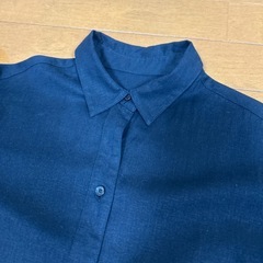 （GU）リネンブレンドシャツワンピース(7分袖) ダークネイビーの画像