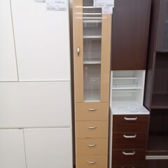 ★ジモティ割あり★  スリム食器棚 ホワイト×ベージュ H179...