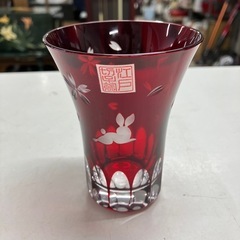 A2505-631 江戸切子 朝顔グラス桜とウサギ ヒロタグラスクラフト 未使用の画像