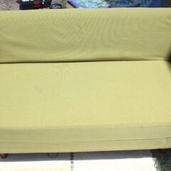 ナフコ☆L字ソファ☆グリーン☆ファブリック☆シミ・ヤケあり☆TWO-ONE STYLE☆カウチソファー☆中古品【こちらは店舗です。浜村鹿野温泉ICから3分 買取本舗 宮本リサイクル 営業時間9～19時 定休日水曜のみ←連絡できませんm(_ _)m】 G1133の画像