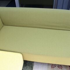 ナフコ☆L字ソファ☆グリーン☆ファブリック☆シミ・ヤケあり☆TWO-ONE STYLE☆カウチソファー☆中古品【こちらは店舗です。浜村鹿野温泉ICから3分 買取本舗 宮本リサイクル 営業時間9～19時 定休日水曜のみ←連絡できませんm(_ _)m】 G1133の画像