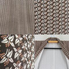小紋 小花模様 茶色ｘクリーム色 正絹 袷 広衿 仕立て上がり着物 身丈160cm 【キモノオフ野々市若松店】の画像