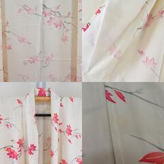 小紋 単衣 紅葉模様 クリーム色ｘ赤色 広衿 正絹 カジュアル 身丈148cm 【キモノオフ野々市若松店】の画像