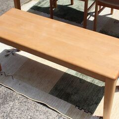 一生紀☆ダイニングセット☆ダイニングテーブル＋ダイニングチェア2脚＋ベンチ☆木製☆無垢材☆木目☆机と椅子のセット☆中古品【こちらは店舗です。浜村鹿野温泉ICから3分 買取本舗 宮本リサイクル 営業時間9～19時 定休日水曜のみ←連絡できませんm(_ _)m】 G1134の画像