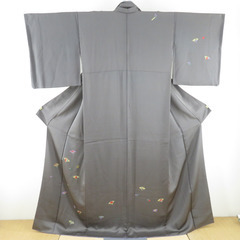 付下げ 扇子文様 灰色 紋なし 袷 広衿 正絹 仕立て上がり着物...