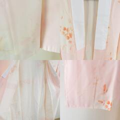 襦袢 葉文様 桃色 ぼかし 正絹 バチ衿 袷仕立て 長襦袢 仕立て上がり 女性着物用 身丈128cmの画像