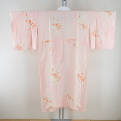 襦袢 葉文様 桃色 ぼかし 正絹 バチ衿 袷仕立て 長襦袢 仕立て上がり 女性着物用 身丈128cmの画像