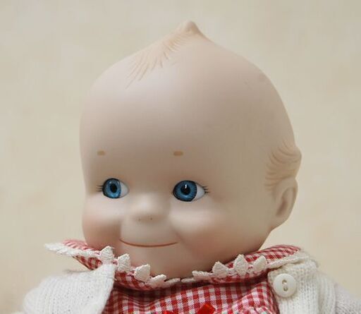 Jesco 陶器製 キューピー人形 全長31cm 元箱付き 赤いチェック柄 元箱