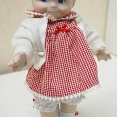 Jesco 陶器製 キューピー人形 全長31cm 元箱付き 赤いチェック柄 元箱・スタンド付き Be Mine ジェスコ 札幌市 清田区 平岡の画像