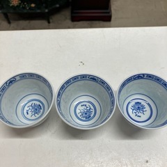 ☆値下げ☆A2505-633　中国茶器 景徳鎮 蛍焼き 3客 バラ売り不可 キズ 汚れありの画像