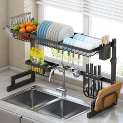 ❤️新品❤️水切りラック シンク上 伸縮式 2段 ステンレス 食...