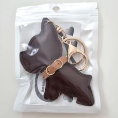 かわいい キーホルダー 革 犬 バッグチャーム キーリング おしゃれ こげ茶の画像