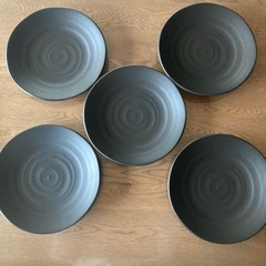 瀬戸焼　黒マット　ランチプレート5皿　25センチ