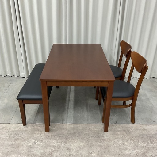KE-32【新入荷　アウトレット品】ロンドBR ベンチダイニング4点セット　ブラウン