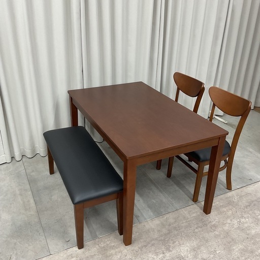 KE-32【新入荷　アウトレット品】ロンドBR ベンチダイニング4点セット　ブラウン
