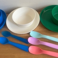 IKEA プラスチック　皿　スプーン　イケア　ナイフ　フォーク　まとめ売りの画像