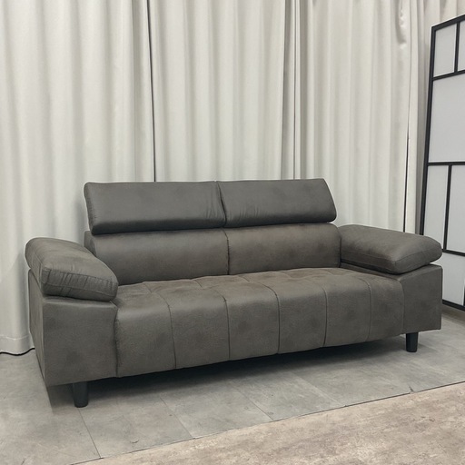 KE-34【新入荷　アウトレット品】ヴィンテージ調レザーファブリック　3シーターソファ　グレー系