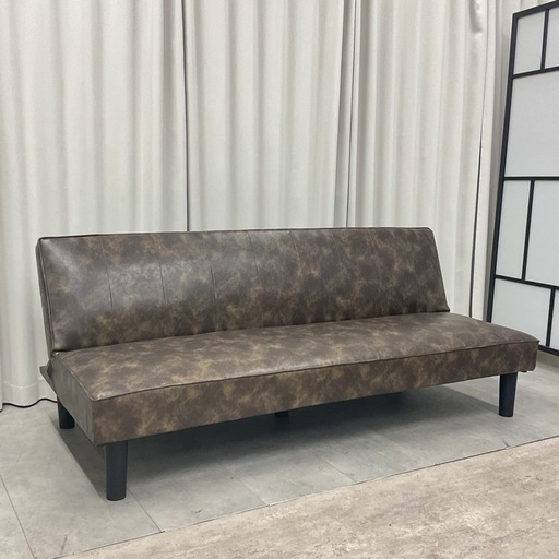 KE-35【新入荷　アウトレット品】ステッチDBR ソファベッド　ブラウン系