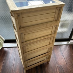  【美品】タイル天板 木製野菜ストッカーの画像
