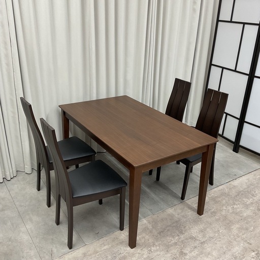 KE-37【新入荷　アウトレット品】ロッキー/ミラノ　ダイニング5点セット　ブラウン×黒