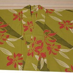 "仕立て品"の浴衣(帯付き)① 緑色系の画像