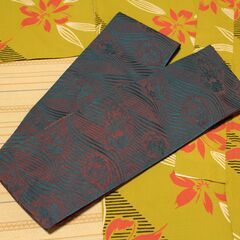 "仕立て品"の浴衣(帯付き)① 緑色系の画像