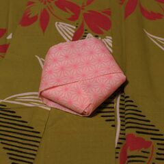 "仕立て品"の浴衣(帯付き)① 緑色系の画像