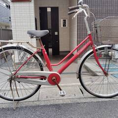 【中古】ダンロップ　自転車　軽快車　レッド　変速なし　26型
