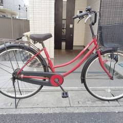 【中古】上尾工業　seine　自転車　軽快車　レッド　変速なし　26型