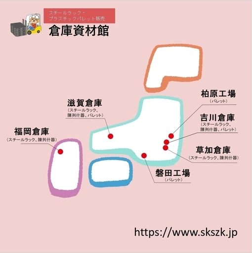 ＜倉庫資材館　滋賀倉庫＞陳列什器 片面/基本タイプ　H1800・W1200（㎜） 5段