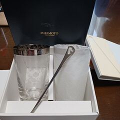 新品グラス🍸MIKIMOTOプラチナ仕様ペアグラス+パール付きマドラー